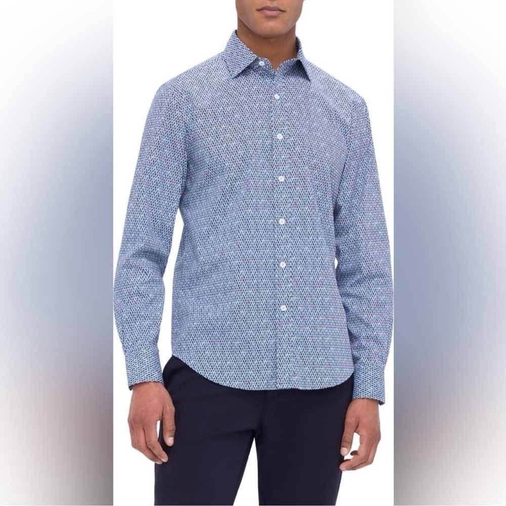 Theory Men's Blue Geometric Button Down Shirt